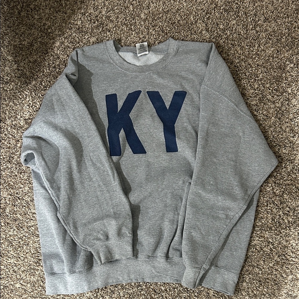 Gildan Gray Crewneck Sweater with Navy KY Letters